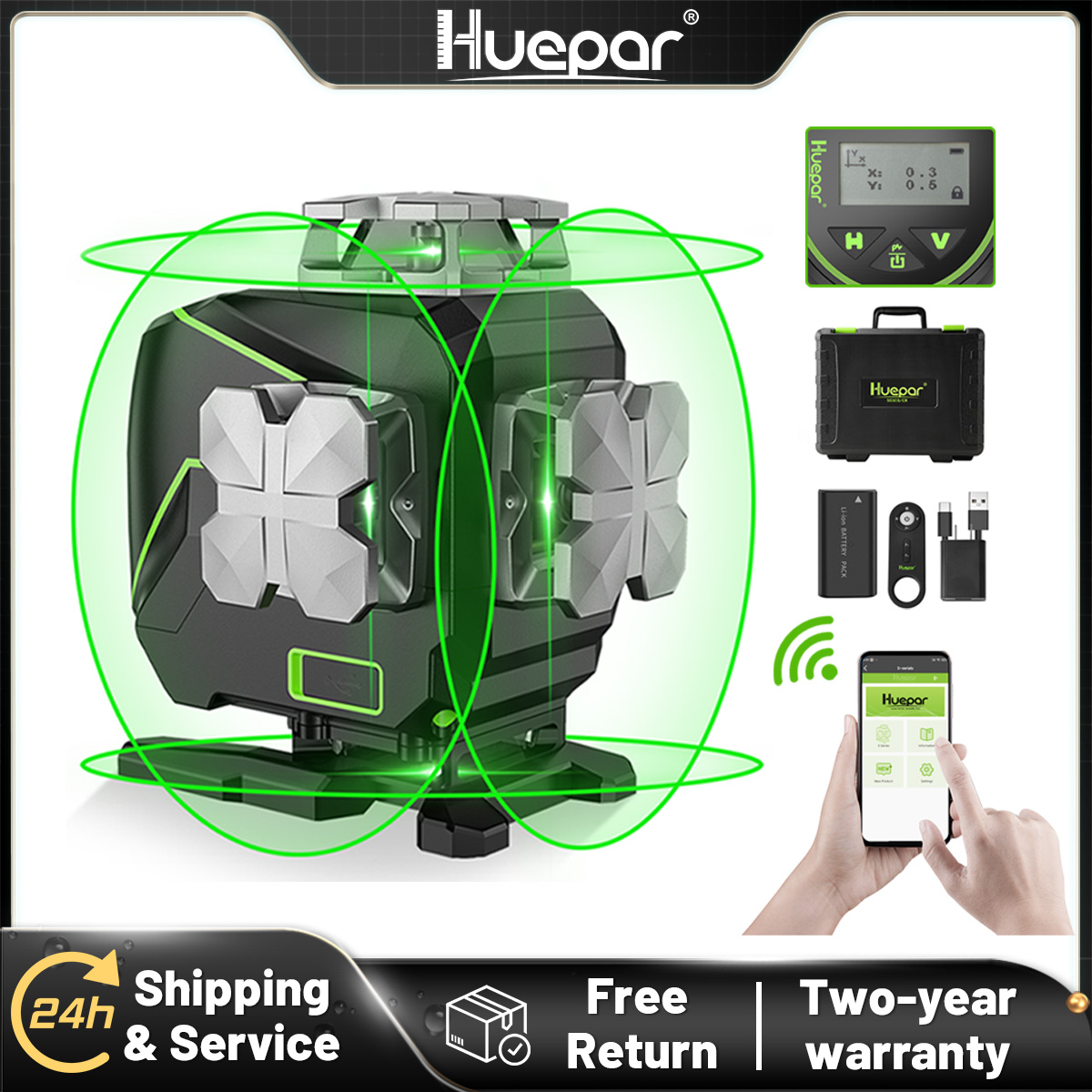 Huepar S04CG-A 16 Lines 4D Cro - Industrial Green Laser 评论和价格