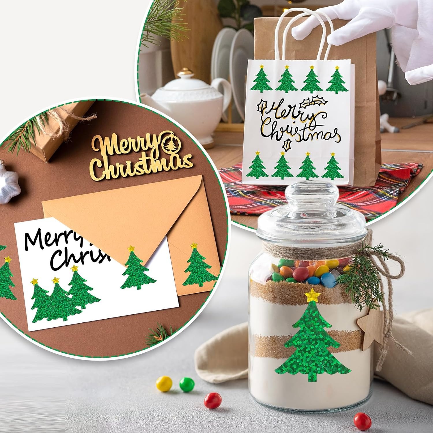 500Pcs Christmas Tree Stickers - Industrial Green Laser 评论和价格