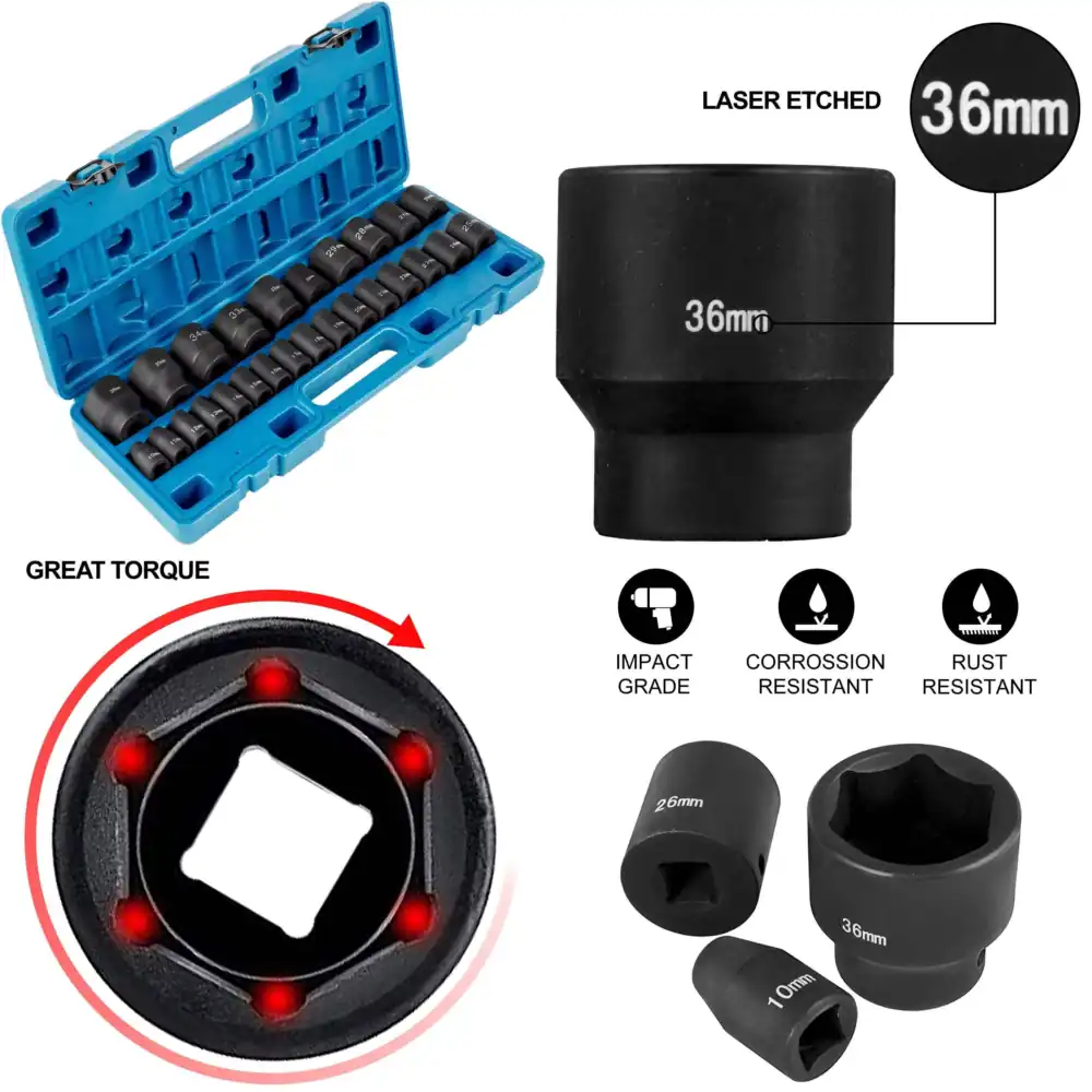 Metric Impact Socket Set, CR-V - Industrial Laser Etching 评论和价格